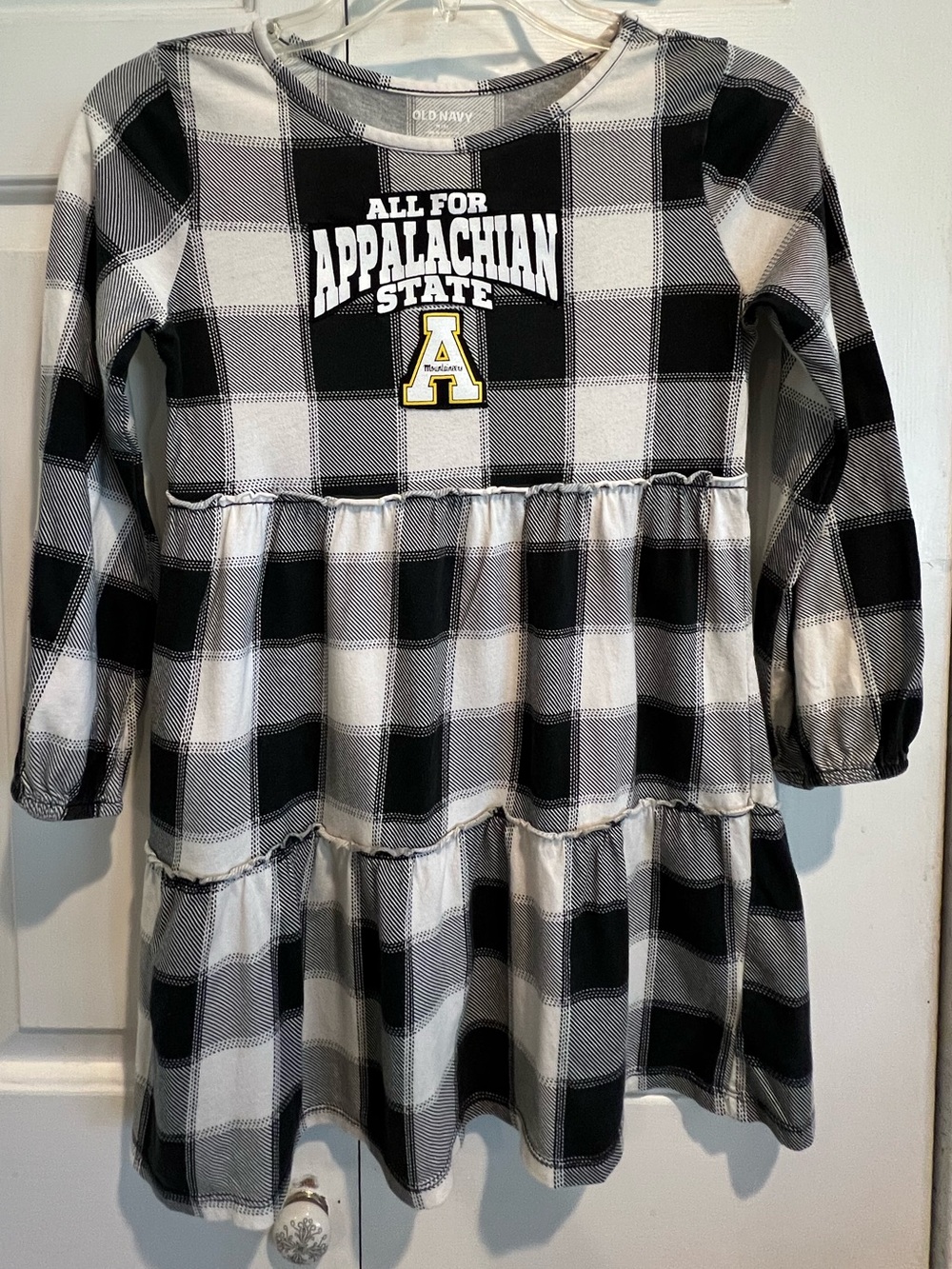 Upcycled 🖤Appalachian State Black & White Plaid Girls' Long Sleeve Dress